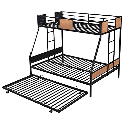 Olela Twin Over Full Bunk Beds with Trundle Bed, Heavy Duty Metal Frame with Safety Rails & 2 Side Ladders for 3 Sleepers, No Box Spring Needed for Kids, Teens, Guest Room, Max Capacity 850 Lbs Olela