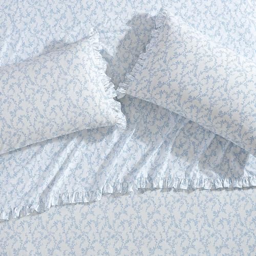 Laura Ashley - Twin XL Sheet Set, Crisp & Cool Cotton Percale Bedding with Deep Pockets, Lightweight for Year Round Comfort, Bed Sheets with Matching Pillowcase (Victoria Blue) Laura Ashley