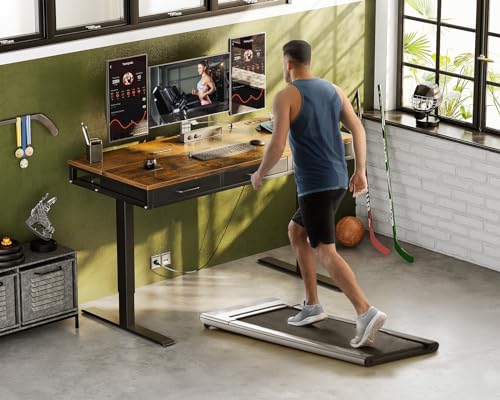 AODK Electric Standing Desk with Drawers, 55 Inch Height Adjustable Desk with Power Outlets, Sit Stand Table, Writing Computer Desk for Home, Office, Workstation, Rustic Brown AODK