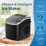 YSSOA Countertop Ice Maker with Ice Spoon and Basket, 26lbs Ice Per Day, 6 Mins 9 Bullet Ice, Self-Cleaning, Efficient for Camping, Kitchen, Office, Black YSSOA