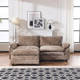 VINGLI Convertible Sectional Loveseat Sofa for Apartment with Deep Seat &Movable 2-Layer Ottoman, Oversized L-shape Cloud Sofa with Chaise &Armrests, 2-Seat Sofa for Small Spaces, Chenille,Light-Brown VINGLI