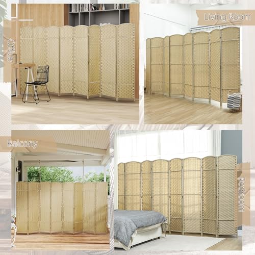 HOMCOM Room Divider, 8 Panel Folding Privacy Screen, 5.6' Tall Freestanding Wall Partition for Home Office, Bedroom, Beige HOMCOM