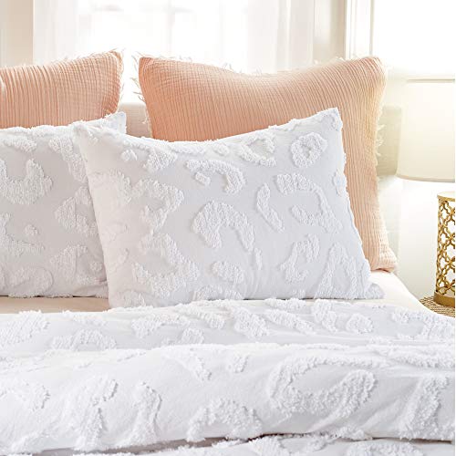 Peri Home Chenille Leopard 100% Cotton 3-Piece Duvet Cover & Sham Set, Full/Queen, White Peri Home