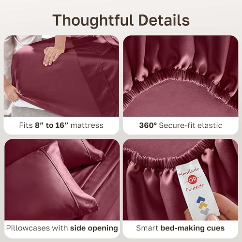California Design Den Full Size Bed Sheets Set - Soft 400 Thread Count Sateen, Natural 100% Cotton Sheets with Deep Pockets, Breathable, and Durable Bedding Set - Burgundy Red California Design Den