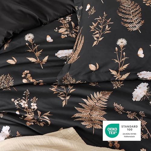 Bedsure Comforter Set Twin/Twin XL Size - Cute Floral Comforter, Black Bedding Comforter Sets, 1 Soft Reversible Botanical Flowers Comforter and 1 Pillow Sham Bedsure