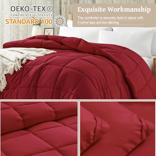 Homelike Moment Twin Comforter Duvet Insert - Red Down Alternative Bed Comforter Twin Size, Lightweight Bedding Comforters Quilted All Season All Season Solid Red Homelike Moment