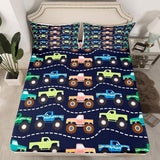 Feelyou 3D Truck Sheet Set Boys Cars Bed Sheets for Kids Girls Teens Freestyle Truck Decor Bed Set Blue Sheets with 2 Pillowcases 4Pcs Bedding Full Feelyou