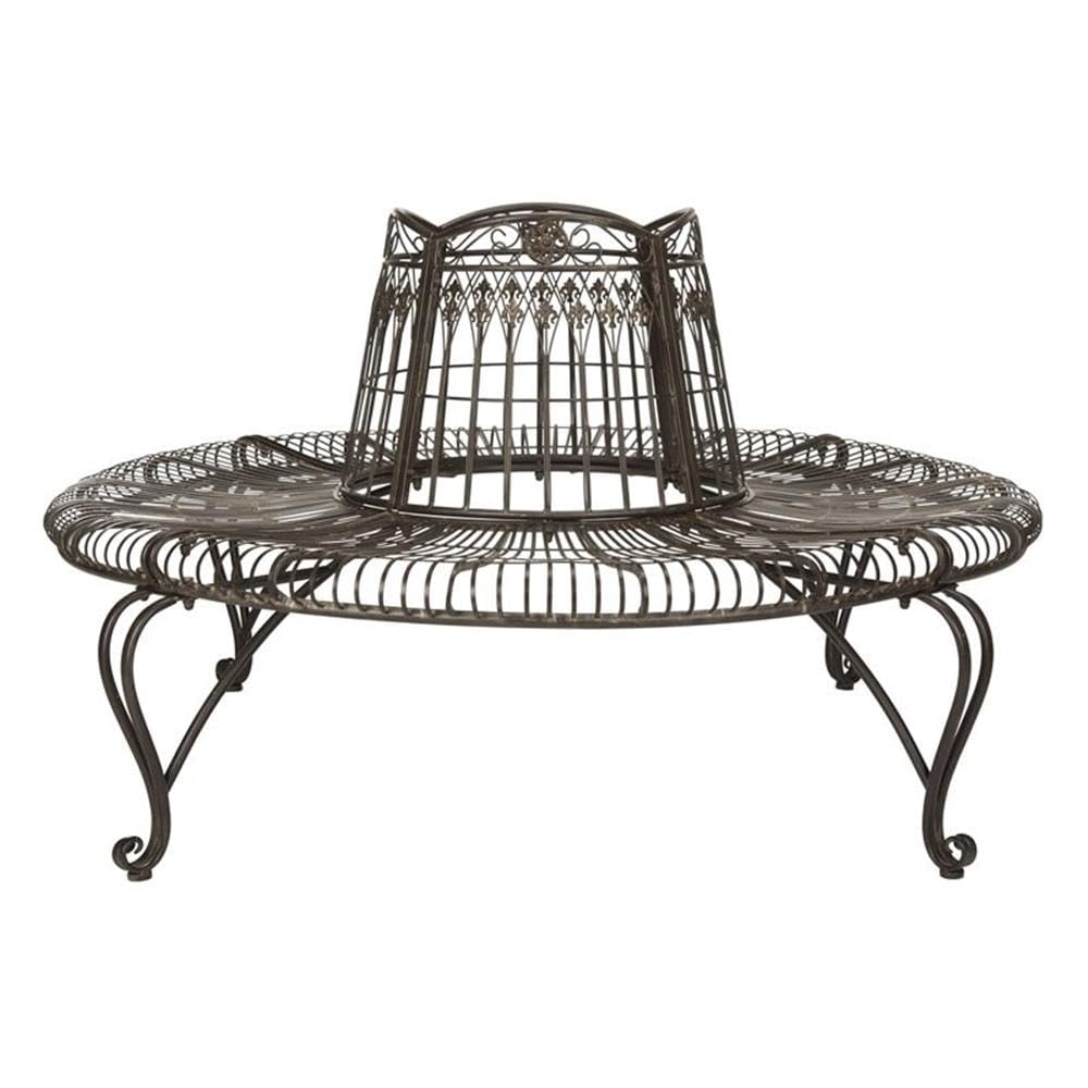 SAFAVIEH PAT5019A Collection Abia Antique White Wrought Iron 50" Outdoor Tree Bench SAFAVIEH