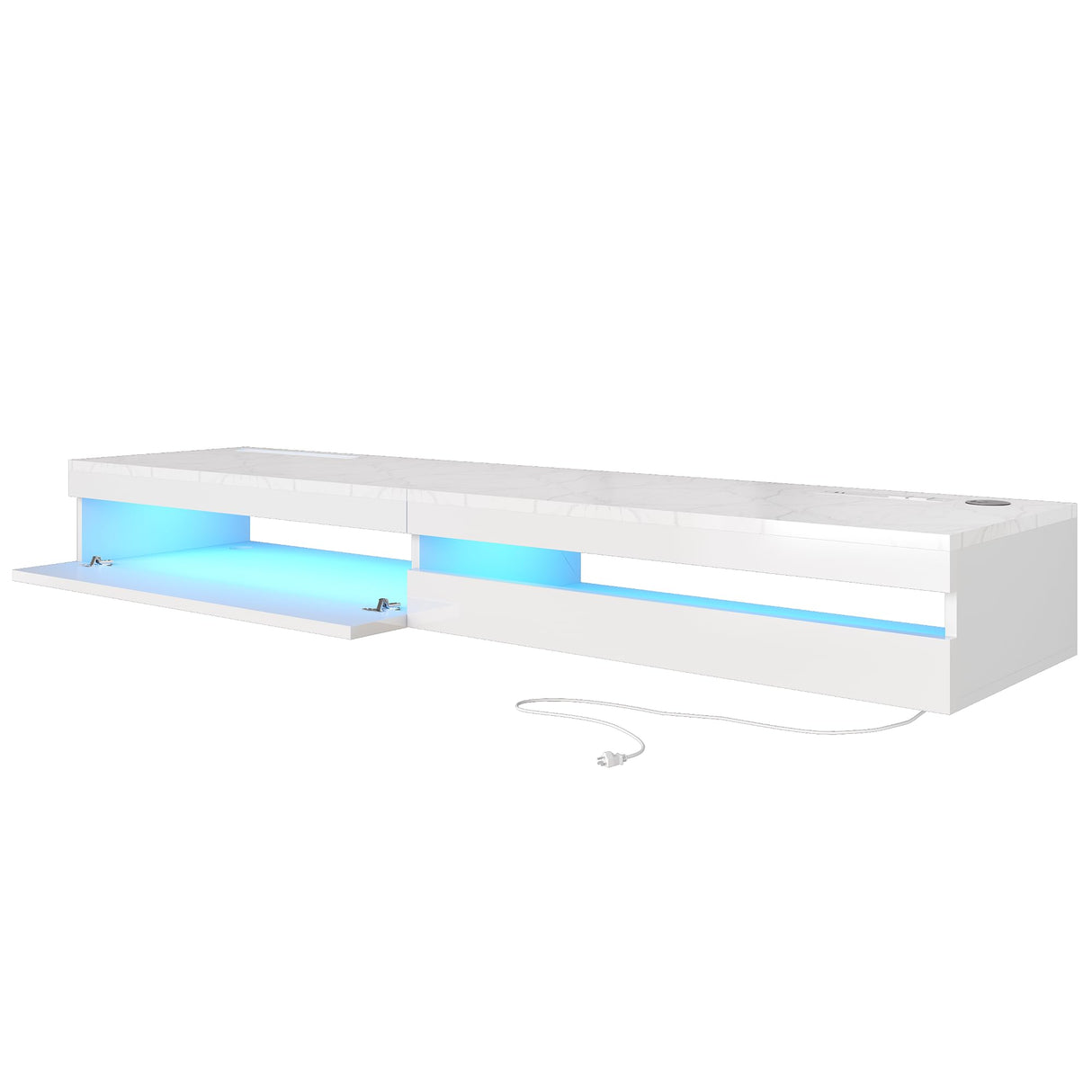 EXQUAL Floating TV Stand - 71'' Floating Entertainment Center with LED Light & Charging Station, Floating TV Shelf with Storage for Living Room, Gaming Room, Media Console for 75 INCH TVs EXQUAL