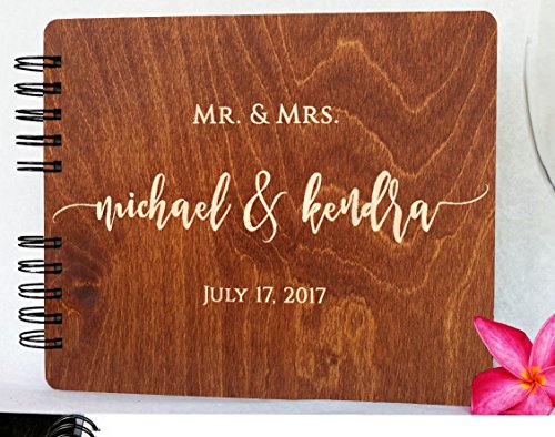 Wood Wedding Guest Book Personalized Wooden Rustic Charm Custom Engraved Bride and Groom Names Date Vintage Monogrammed Unique Bridal Gift Idea Guest - WoodArtSupply