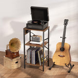 Asgolion Record Player Stand with Charging Station, 3-Tier End Table with LED Light, Side Table Nightstand for Vinyl Storage,Tall Beside Tables Turntable Stand Living Room, Bedroom, Rustic Brown Asgolion