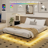 YIADDTION Queen Size Floating Bed Frame with Smart LED Lights, Modern Metal Platform Floating Bed Frame Queen - Heavy Duty Easy Assembly No Box Spring Needed and Noise Free YIADDTION