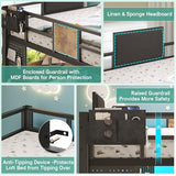 Loft Bed with Desk,Full Size loft bed, Loft Beds Full Size with 5 Fabric Storage Drawers & Stairs,Charging Station&LED Lights,Metal Bunk Bed with Desk, Removable Guard Ladder, Noise Free, Brown BYSAUD