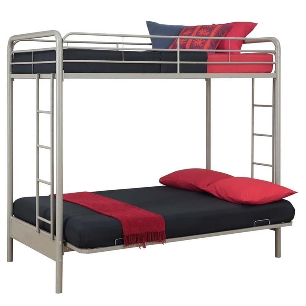 Pemberly Row Modern Twin Over Futon Metal Bunk Bed in Silver Pemberly Row