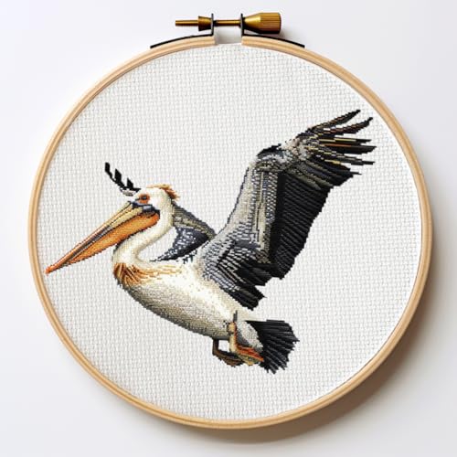 Junfa Cross Stitch Kit - Pelican (C) 1 - 11CT Pre-Printed Fabric - Embroidery Crafts - 35cm x 35cm - Traditional & Modern Style - Unisex - All Seasons - Kids & Adults