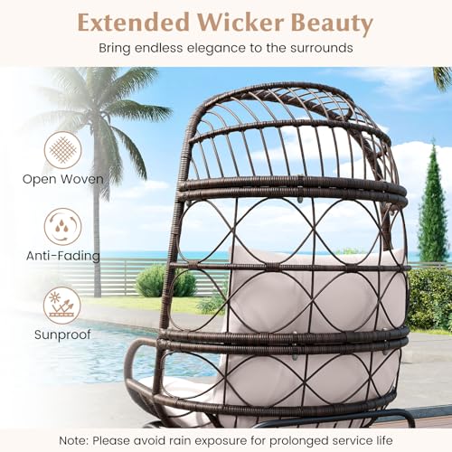Tangkula Narrow Wicker Egg Chair Outdoor, Patio Rattan Lounge Basket with Seat & Back Cushions, Metal Indoor Outdoor Leisure Sofa Cocoon Chair for Bedroom, Backyard, Balcony, 400 lbs Max Load Tangkula
