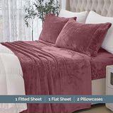 Elegant Comfort Luxuriously Soft 4-Piece Velvet Plush Flannel Sheet Set - Premium Quality - Cozy Warm, Anti-Static, Non Pilling Fuzzy Velvet Flannel Fleece Deep Pocket Sheet Set - Twin XL, Rose Elegant Comfort