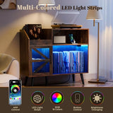 Loomie Large Rustic Record Player Stand with Power Outlet & LED Light, 350 Vinyl Record Storage Cabinet with Magnetic Door, Turntable Table with Wood Legs for Living Room (Rustic) Loomie