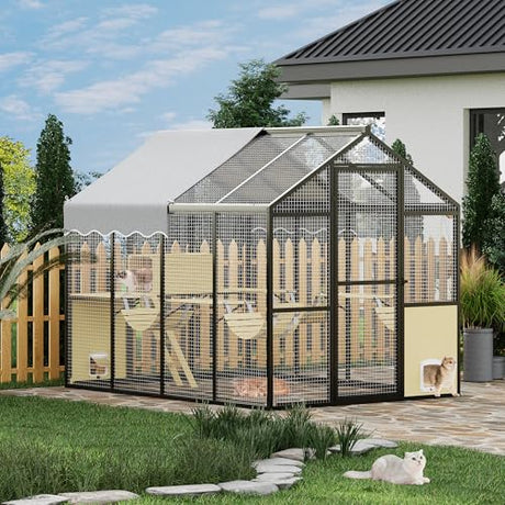 Large Outdoor Cat Enclosure for Multiple Cats - Weatherproof Catio with UV Cover, Platform & Side Door Garvee