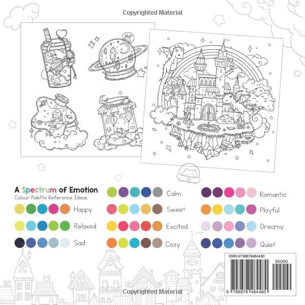 Mindful Color: Adorable Clouds Coloring Book: Journey into the Mystical Sky Kingdom, with Cute Kawaii Creatures and Enchanted Houses. For Adults and Teens.