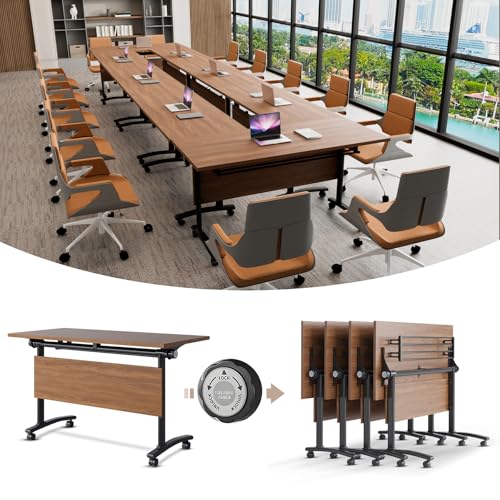 Modern Conference Table,4PCS Folding Conference Table with 360°Mobile Wheels,Office Conference Room Table for 4-6 Person,Modular Meeting Table (Walnut, 55in) Generic