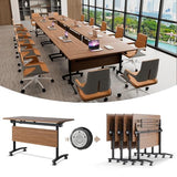 Modern Conference Table,4PCS Folding Conference Table with 360°Mobile Wheels,Office Conference Room Table for 4-6 Person,Modular Meeting Table (Walnut, 55in) Generic