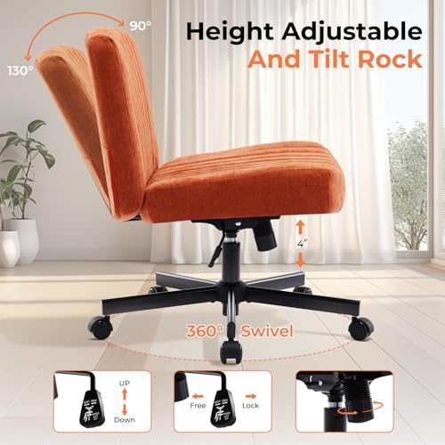 shipborne Convertible Base Criss Cross Chair with Pocket Springs & Thicker and Wider Cushions, Armless Legged Office Chair Relieves Back Pain, Swivel Vanity Chair for Living Room/Office, Orange shipborne