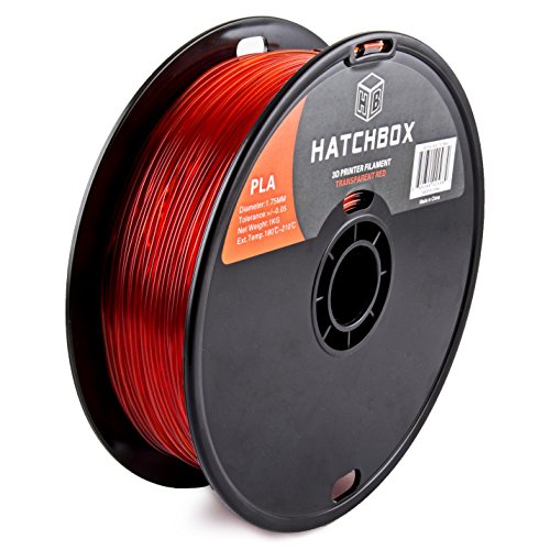 HATCHBOX PLA 3D Printer Filament, Dimensional Accuracy +/- 0.03 mm, 1 kg Spool, 1.75 mm, Transparent Red HATCHBOX