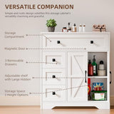 Vabches Farmhouse Storage Cabinet with 2 Doors and 4 Drawers, Freestanding Bathroom Storage Cabinet Kitchen Pantry, Floor Hutch Cupboard for Living Room/Bathroom/Kitchen,(Unique White) Vabches