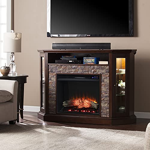 SEI Furniture Redden Faux Stone Corner Convertible Electric Fireplace with Media Storage, New Espresso SEI Furniture