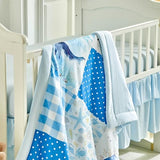Patchwork Crib Bedding Set Blue Ocean Plaid Design 3 Pieces Baby Cute Quilted Comforter with Fitted Sheet and Bed Skirt - Whales Dolphins Turtles Seahorses Shell Marine Animals Style Crib Bed Set UOZZI BEDDING