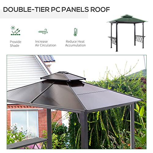Outsunny 9' x 5' Grill Gazebo, Hardtop BBQ Gazebo Canopy with 2-Tier Polycarbonate Roof, Shelves Serving Tables and Hooks, for Backyard Patio Lawn Outsunny
