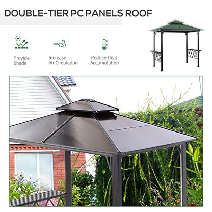 Outsunny 9' x 5' Grill Gazebo, Hardtop BBQ Gazebo Canopy with 2-Tier Polycarbonate Roof, Shelves Serving Tables and Hooks, for Backyard Patio Lawn - WoodArtSupply