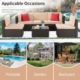 Shintenchi 6 Pieces Patio Furniture Sets Outdoor All-Weather Sectional Patio Sofa Set PE Rattan Manual Weaving Wicker Patio Conversation Set with Glass Table&Ottoman Cushion and Red Pillows, Beige Shintenchi
