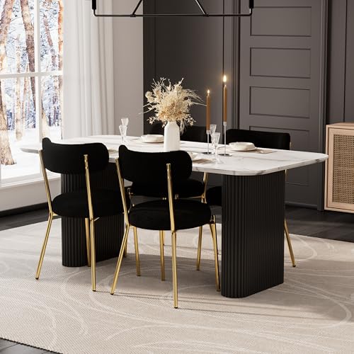 RGZ Modern Oval Dining Table Set for 4, 5 Piece Dining Table and Chairs Set with Faux Marble Kitchen Table & 4 Black Gold Upholstered Boucle Chairs, Dining Table for Dining Room, Kitchen, Living Room RGZ