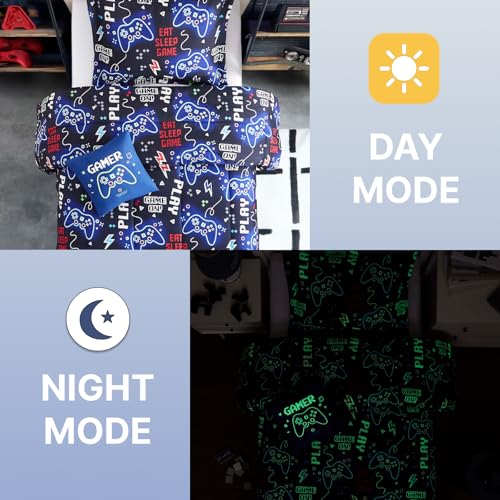 Wink Deer Twin Comforter Set for Boys-3 Pieces Gamer Glow in the Dark Twin Bedding Sets for Kids,1 Comforter,1 Sham and 1 Decor Pillow Wink Deer