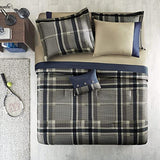 Intelligent Design Robbie 7-Piece Twin XL Comforter Set – Lightweight All-Season Plaid Bedding, Navy/Tan, Cozy Bed-in-a-Bag with Matching Shams & Decorative Pillow, Modern Casual Style Intelligent Design