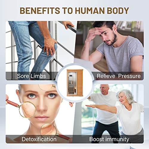 HOSAUNA Infrared Sauna，Double -Layer Canadian Hemlock Wood Build Infrared Saunas for Home,Low EMF 800W Home Sauna HOSAUNA