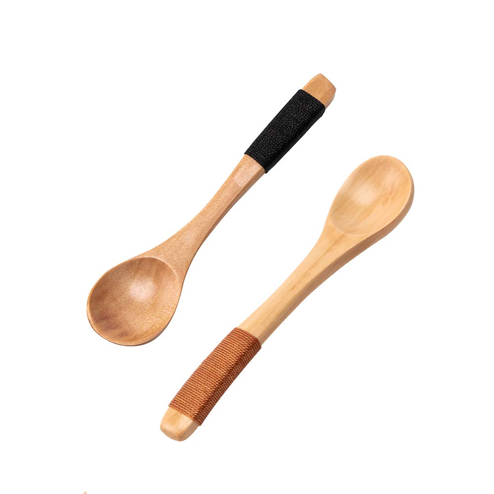 sansheng 4 Pcs Mini Wooden Spoons, Wood Soup Spoons For Eating Mixing Stirring Cooking, Handle Spoon With Japanese Style Kitchen Utensil, With Tied Line On Handle(13cm) sansheng