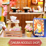 DIY Miniature House Kit, Mini House Building Kit with LED & Dust Cover, DIY Wooden Dollhouse Miniature Kit for Adults Teen, Wooden Crafts Lovely Dollhouse Kit, Sakura Noodle Shop
