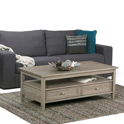SIMPLIHOME Warm Shaker SOLID WOOD 48 Inch Wide Rectangle Transitional Coffee Table in Distressed Grey, For the Living Room and Family Room SIMPLIHOME
