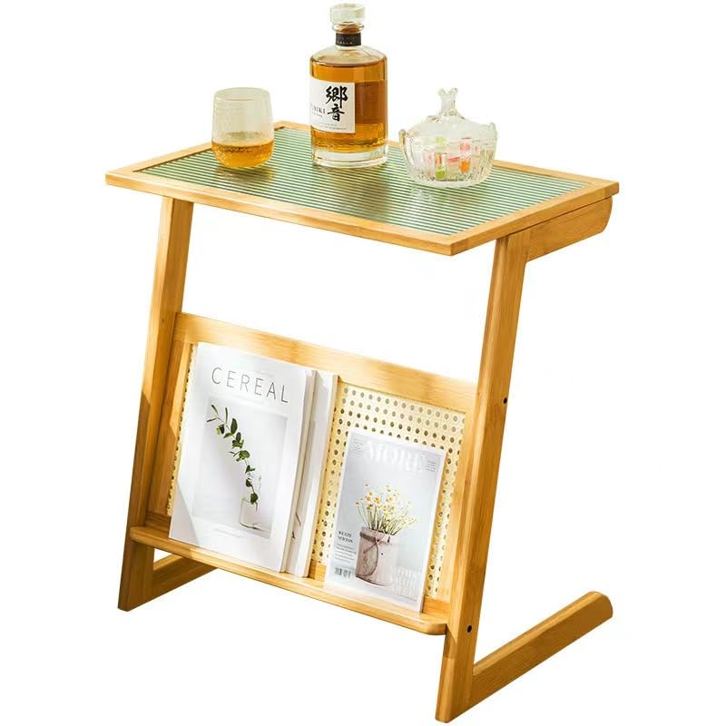 Rattan Side Table, Baho Nightstand, Modern End Table, Glass Bedside Table, Bamboo Coffee Table with Storage Shelf for Living Room Bedroom, Natural - WoodArtSupply