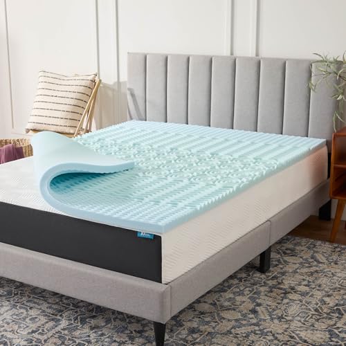LUCID 2 Inch Gel Memory Foam Mattress Topper, Full size – 5 Zones – Cooling Gel Infusion – CertiPur Certified Foam LUCID