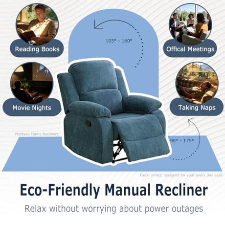 Prettyeo Reclining Sofa Set for Living Room, 2 Pieces Fabric Recliner Sofa Loveseat Set with Cup Holders & Storage Console, Manual Reclining Furniture for Home Theater, Office, Club | Blue, Microfiber Prettyeo
