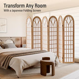 ALeesing Folding Room Divider Privacy Screen Freestanding 6-Panel Shoji Style Wooden Frame Decorative Partition Wall for Bedroom Office Apartment Natural ALeesing