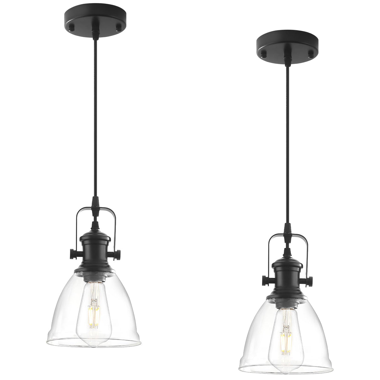 LWWHQ Black Pendant Lights Kitchen Island 2 Pack, Farmhouse Pendant Light, Industrial Clear Glass Pendant Light, 6.5 inches Kitchen Pendant Lighting Over Island Sink Dining Room LWWHQ
