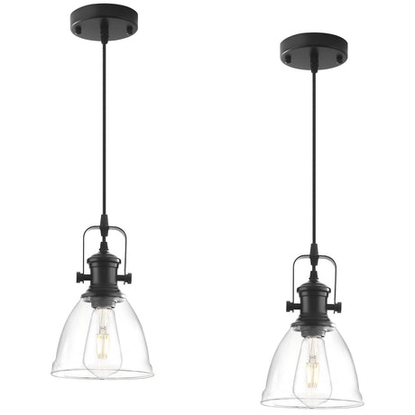 LWWHQ Black Pendant Lights Kitchen Island 2 Pack, Farmhouse Pendant Light, Industrial Clear Glass Pendant Light, 6.5 inches Kitchen Pendant Lighting Over Island Sink Dining Room LWWHQ
