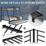 Shintenchi Bunk Bed Twin Over Full Size with Trundle, Heavy-Duty Twin&Full Frame with Full-Length Guardrail and Two Ladders, Triple for Kids, Teens and Adults, Space-Saving, Black Shintenchi