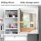 Makeup Vanity Desk with Mirror and Lights,Sliding Mirror & Drawers & Storage Shelves & Stool, Brightness Adjustable,3 Lighting Mode, for Bedroom,White Legendstone