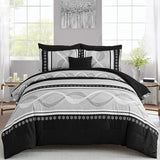 Anibedding Black Comforter Set King Size,8 Pieces Boho Bed in a Bag Patchwork Striped Comforter Set, Soft Microfiber Bedding Set for All Season(104"×90") Anibedding